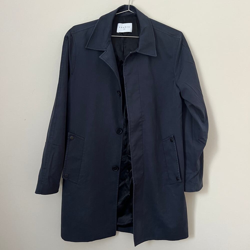 Sandro Men's Navy Blue Lightweight Trench Coat Size S